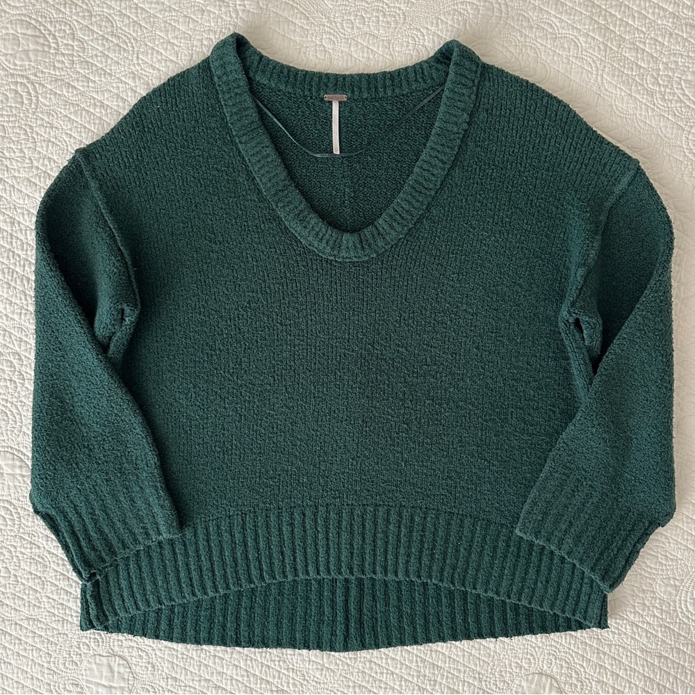 Free People Brookside Green Tunic V-Neck Sweater Women’s XS - Picture 2 of 9